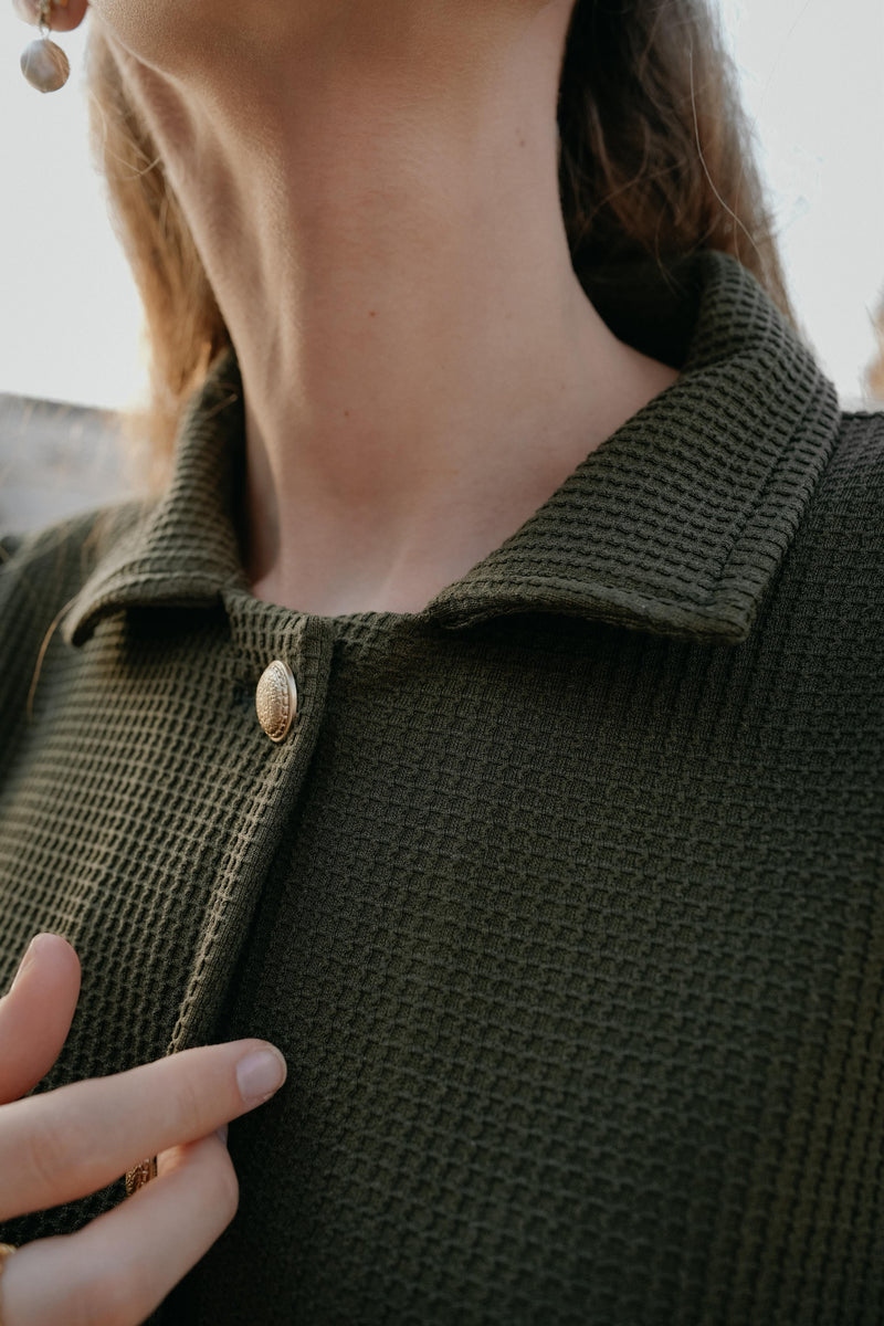 Olive Textured Button-Down