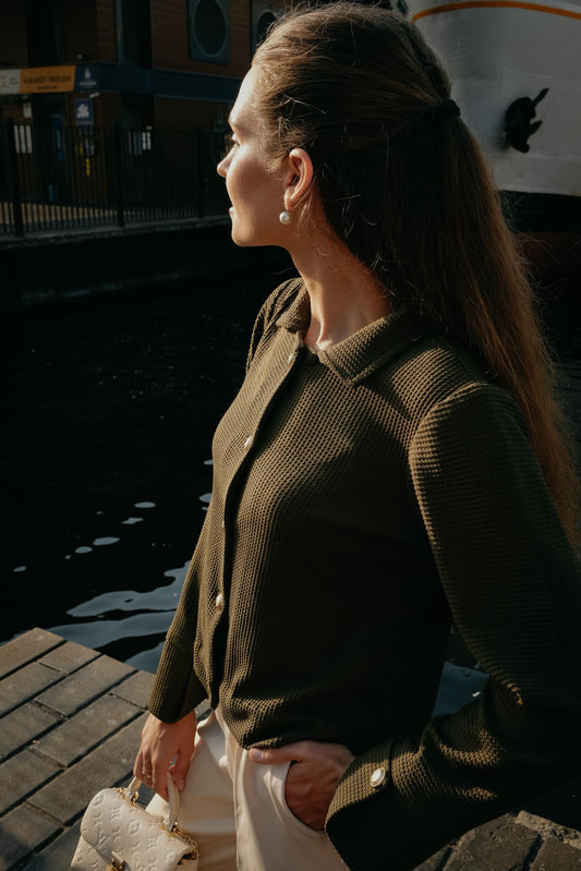 Olive Textured Button-Down