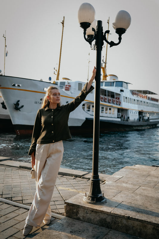 Beige wide legged pants